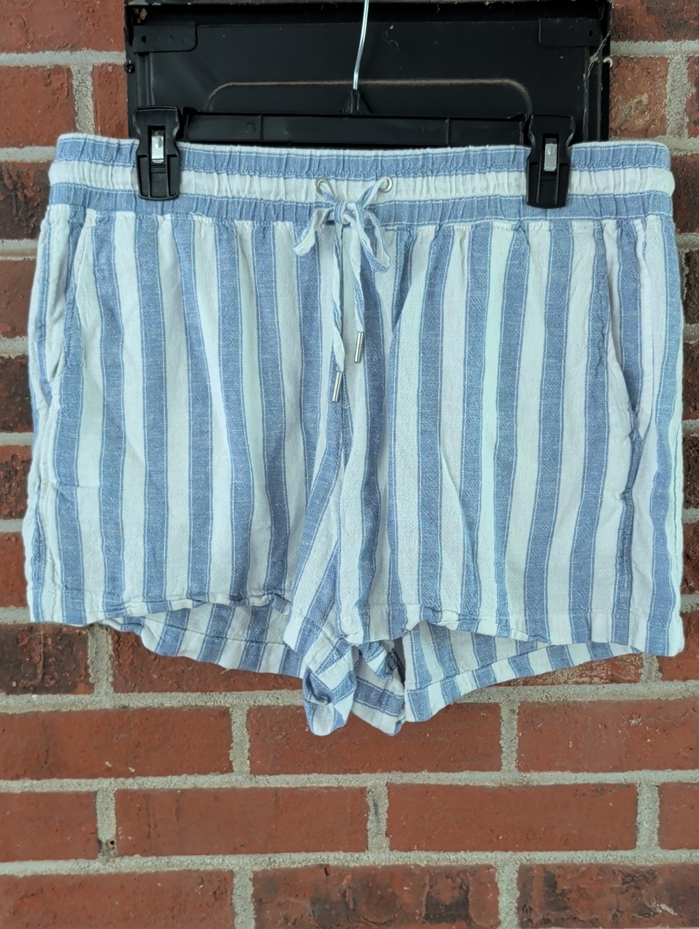 Gap Striped Blue & White Linen Blend Drawstring Shorts Size L